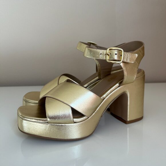 Seychelles - Gold Leather Platform Block Heel Sandals - Size 8 Women's NEW - Picture 8 of 9